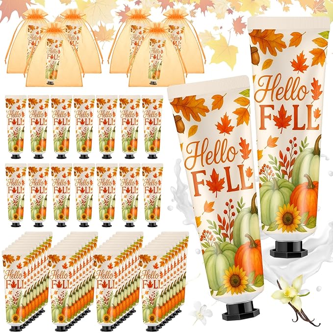 48 Sets Hello Fall Hand Cream Gifts Bulk Baby Shower Hand Cream Travel Size Lotion Bulk Fall Thanksgiving Party Supplies Favors Birthday Wedding for Guest