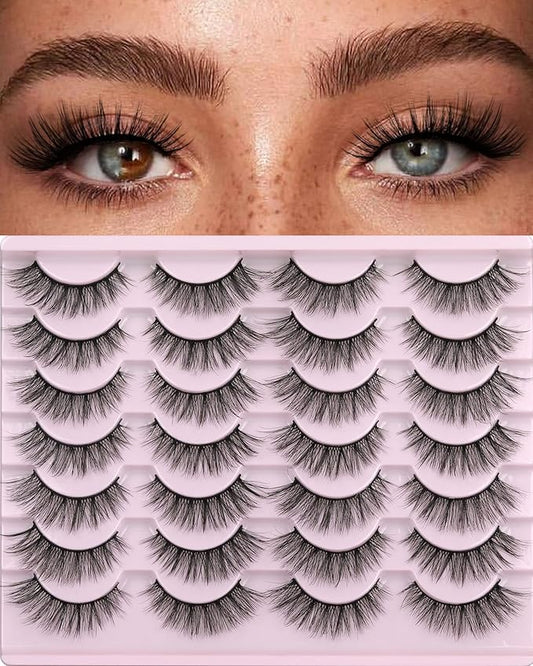 False Eyelashes 14mm Faux 3D Mink Lashes Natural Look Cat Eye Wispy Lashes Pack by Kiromiro, 14 Pairs