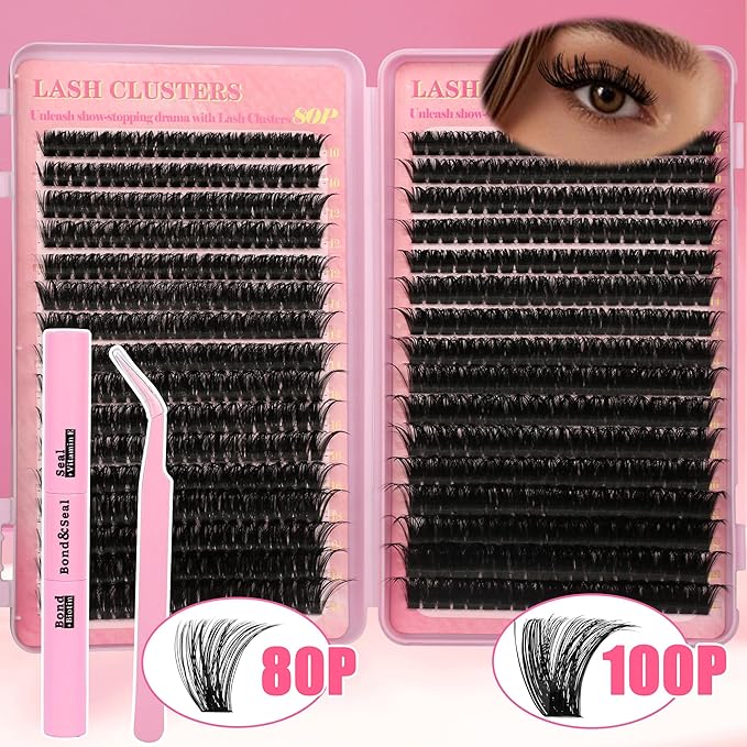 Gmagictobo Lash Extension Kit Lash Clusters Kit 640Pcs Volume Eyelash Clusters C Curl Lashes Clusters DIY Cluster Eyelash Extensions With Lash Bond and Seal Lash Tweezers
