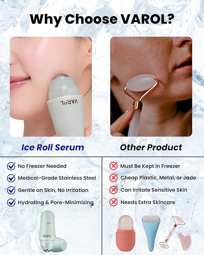 Ice Roll Serum - Cooling Serum with Face Massager Roller for Under Eye Bags, Puffiness, Dark Circles, Hydrating & Pore Minimizing with Panthenol, Tannin - Korean Skin Care, 1.69 Fl Oz (50ml)