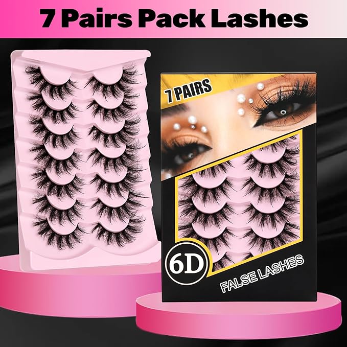 Veleasha Mink Lashes Spiky Cat Eye Lashes Dramatic Eyelashes Fluffy 7 Pairs Manga Lashes 16-26mm Wet Long False Eyelashes 3D Lashes Look Like Eyelash Extensions (D Curl - Pretty)