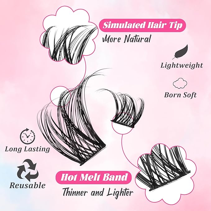 Gmagictobo Wispy Lash Clusters Kit Fairy Lashes Clusters 168Pcs 8-16mm Natural Lash Clusters Volume Lash Extension Kit Individual Lashes Lash Cluster Glue Lash Tweezers