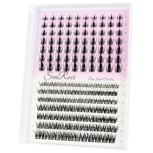 Lash Clusters Wispy Individual Lashes DIY Eyelash Extension 8-14mm Cluster Lashes D Curl Natural Look Mixed Tray Individual Lash Extensions (QF/D04-0.07D-8-14)