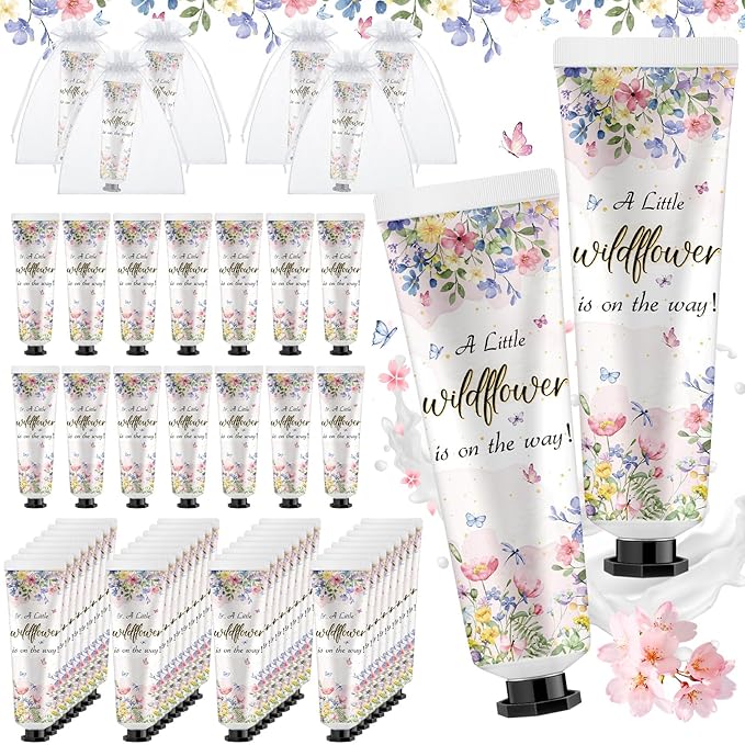 48 Sets a Little flower Is on The Way Baby Shower Hand Cream Bulk Baby Shower Favors Gifts Bridal Thank You Hand Cream for Guests Travel Size Lotion with Organza Bags