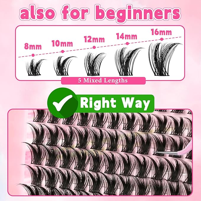 Gmagictobo Lash Clusters Kit Wispy Lash Clusters 168Pcs 8-16mm Volume Lashes Clusters C Curl Natural Individual Lashes Manga Lash Cluster Glue Lash Tweezers