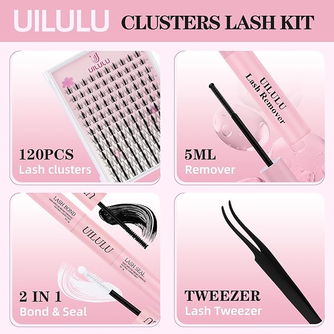 Lash Clusters kit 10-16mm DIY Lash Extension Kit 120 D Curl Manga Lash Clusters 0.07D Wispy Individual Lashes Clusters False Eyelashes Eye Lash Kits At Home Lash Extensions Kit U07 Kit