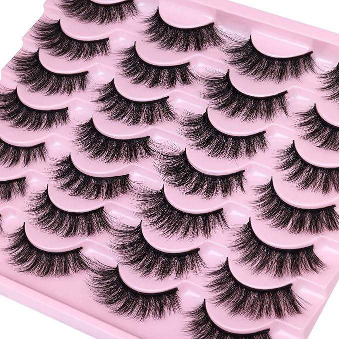 EyeLashes Natural Look 16mm Faux Mink Lashes 3D Cat Eye Wispy Eyelashes 6D Volume False Lashes Pack by Kiromiro