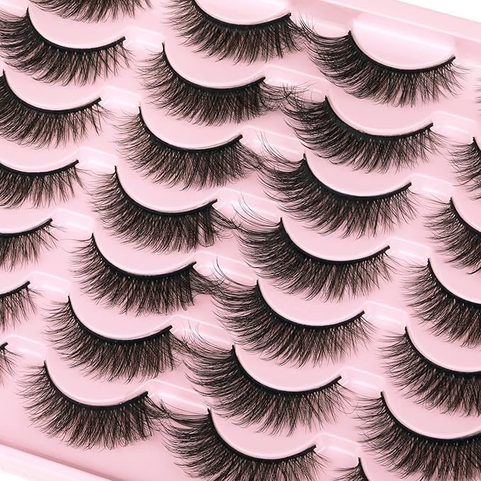 Kiromiro False Eyelashes Natural Look Wispy Faux Mink Lashes Soft 14mm Cat Eye Short Strip Lashes Pack