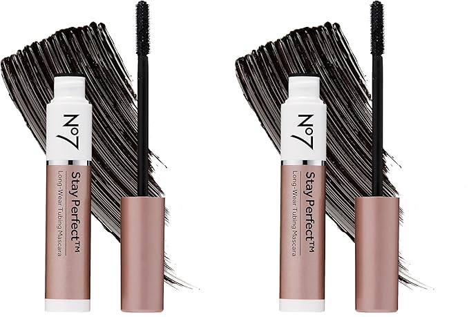 No7 Stay Perfect Mascara – Smudge-Free, Long-Lasting Volume Up to 24 Hours with Straight Brush – Rain & Tear-Proof (7ml) (Pack of 2)