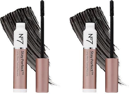 No7 Stay Perfect Mascara – Smudge-Free, Long-Lasting Volume Up to 24 Hours with Straight Brush – Rain & Tear-Proof (7ml) (Pack of 2)