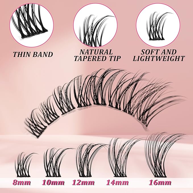 Gmagictobo Wispy Lash Clusters Natural Lash Clusters Kit C Curl D Curl Lashes Clusters 224Pcs Individual Lashes Lash Bond and Seal Lash Tweezers