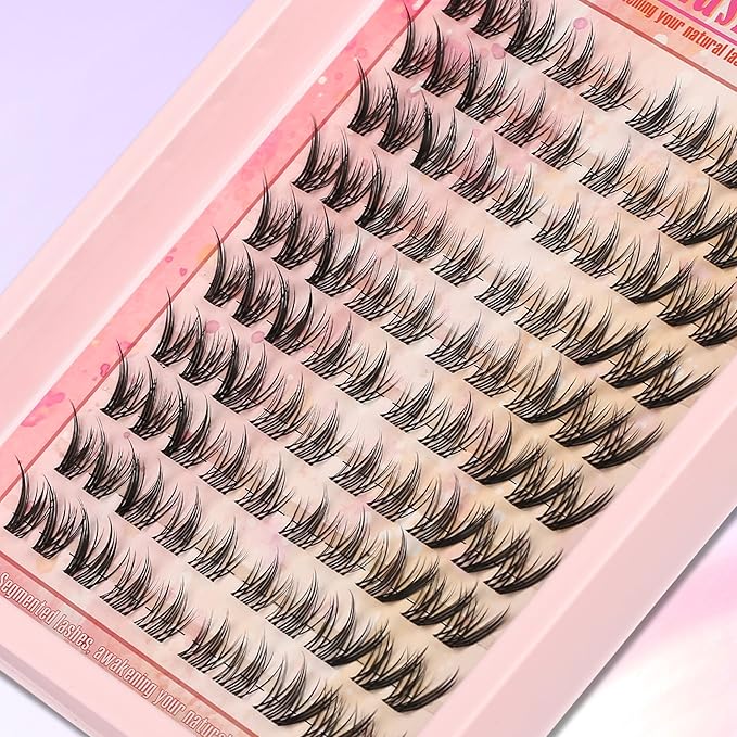 Gmagictobo Lash Clusters Manga Lash Clusters Kit Spiky Eyelash Clusters Natural Clear Band Fairy Lashes Pack Wet-Look C Curl Individual Lashes Clusters Lash Glue Lash Tweezers