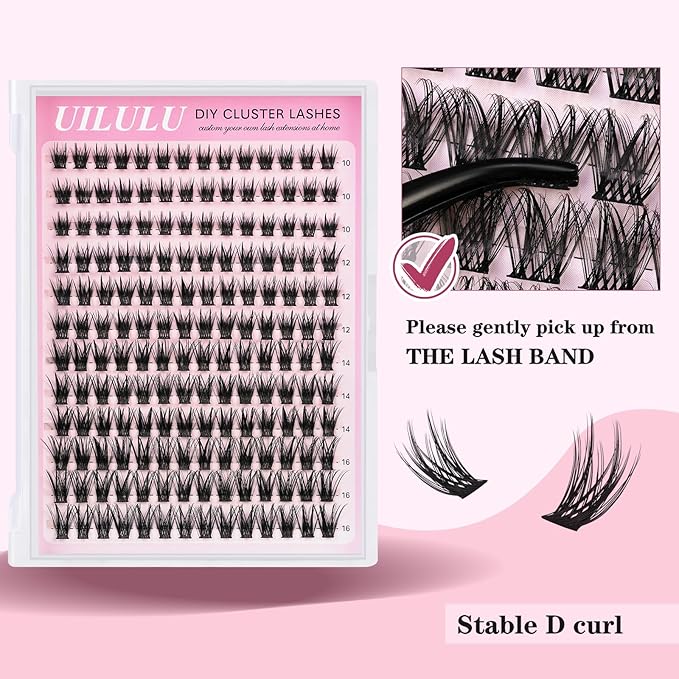 Lash Clusters Kit for DIY Lash Extension at Home, False Eyelashes Set with Bond and Seal, Lash Remover, Tweezers, D Curl Wispy Individual Clusters Eye Lash Extensions Kit (U24 DIY Lash Kit)