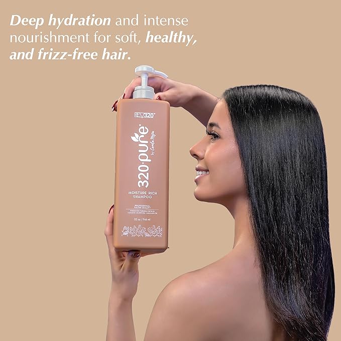 320Pure Moisture Rich Shampoo, Professional Salon, Nourishes and Repairs All types of Hair, Keratin-Omega, Argan Oil, (32oz)