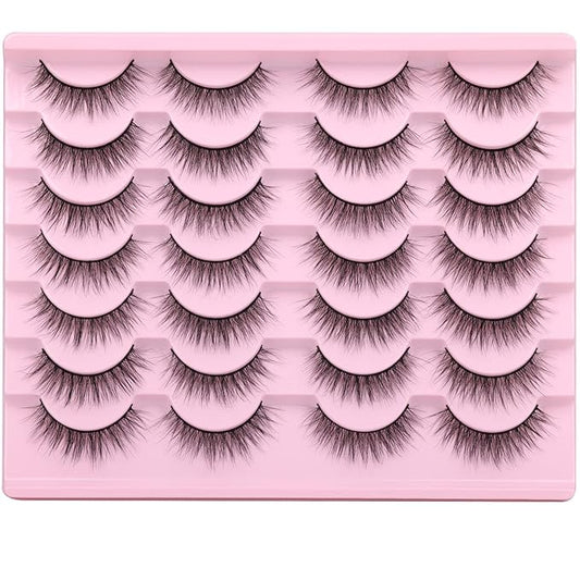 Wispy Lashes 12mm False Eyelashes Natural Look Short Faux Mink Eyelashes Wispies Ripple Strip Lashes Pack, 14 Pairs