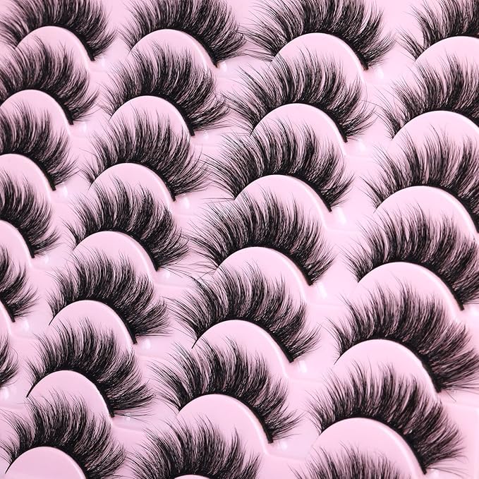 EyeLashes Natural Look 16mm Faux Mink Lashes 3D Cat Eye Wispy Eyelashes 6D Volume False Lashes Pack by Kiromiro