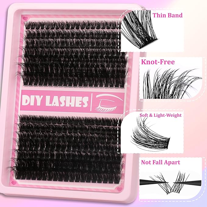Gmagictobo Lash Clusters Kit Wispy Lash Clusters Thick Volume Lashes Clusters Thin Band 280Pcs Cluster Eyelash Extensions Lash Glue and Lash Tweezers