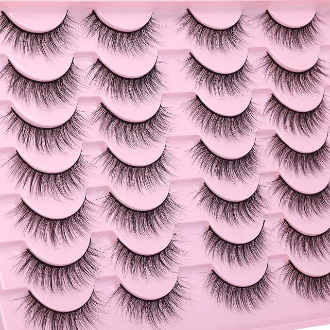 Wispy Lashes 12mm False Eyelashes Natural Look Short Faux Mink Eyelashes Wispies Ripple Strip Lashes Pack, 14 Pairs