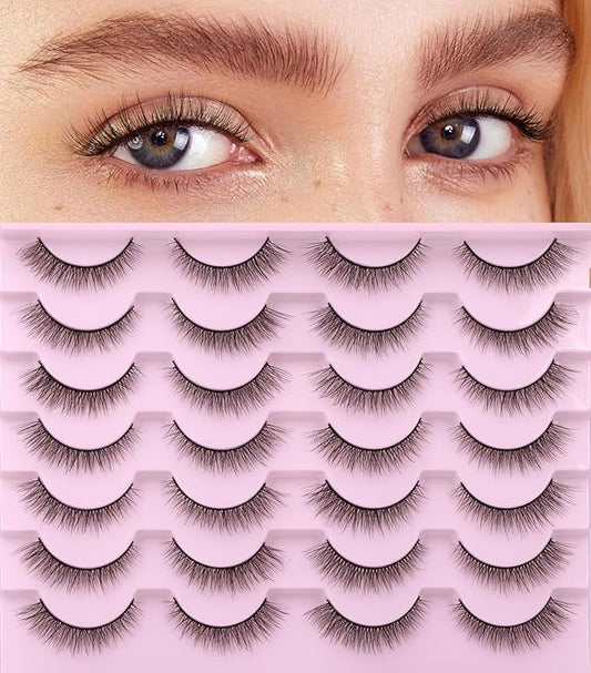 Kiromiro Natural Lashes 10mm Wispy False Eyelashes Natural Look Faux Mink Wispies Eyelashes Soft Strip Lashes Pack (No Glue Included)