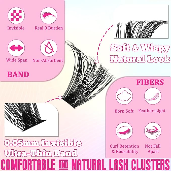 Gmagictobo Lash Clusters Volume Cluster Eyelash Extensions 590Pcs Eyelash Clusters DIY Lashes Clusters Lash Bond and Seal Lash Tweezers