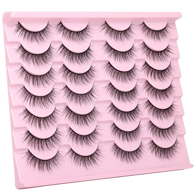 Wispy Lashes 12mm False Eyelashes Natural Look Short Faux Mink Eyelashes Wispies Ripple Strip Lashes Pack, 14 Pairs
