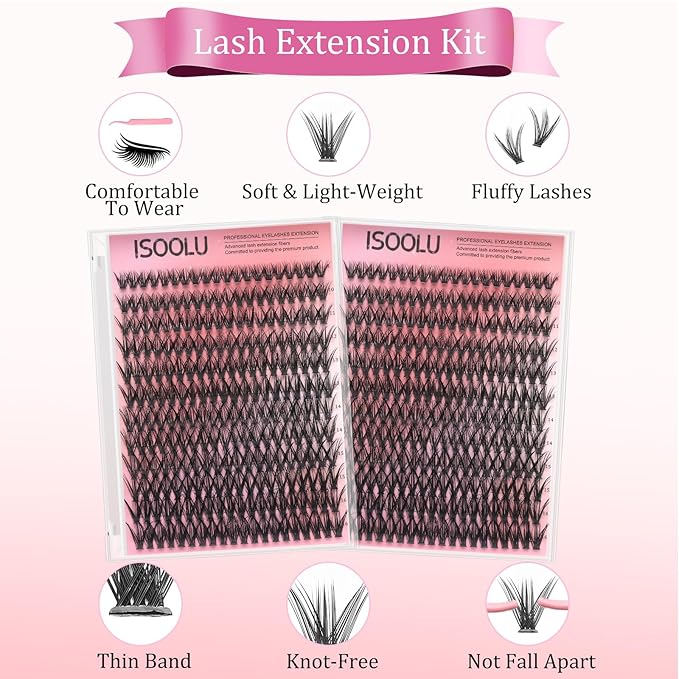 Fairy Lash Clusters Manga Individual Lashes C Curl Wispy Eyelash Clusters WideSpan Eyelash Extension Kit with Lash Bond and Seal Wet-Look Spiky Cluster Lashes (40D KIT 240pcs)
