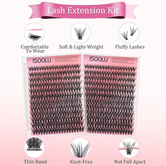 Fairy Lash Clusters Manga Individual Lashes C Curl Wispy Eyelash Clusters WideSpan Eyelash Extension Kit with Lash Bond and Seal Wet-Look Spiky Cluster Lashes (40D KIT 240pcs)