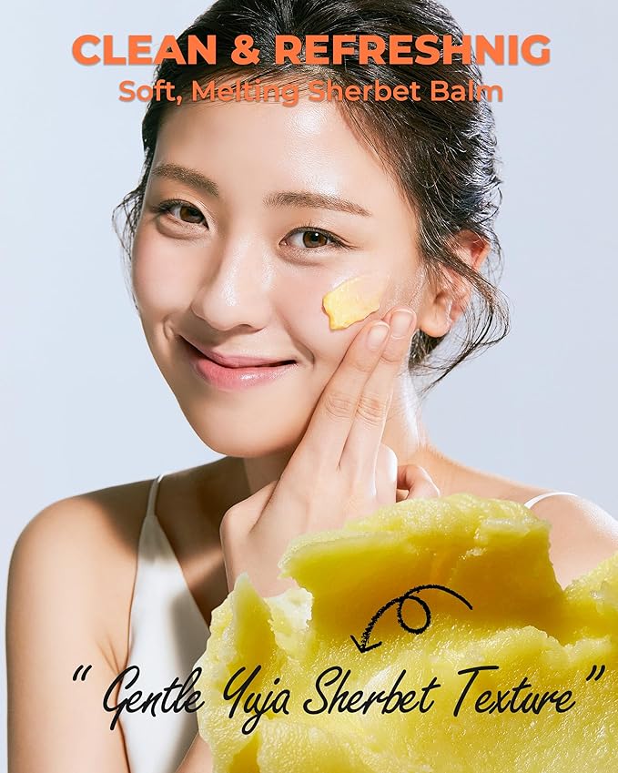 Yuja Sherbet Cleansing Balm - Korean Makeup Remover with Citron Extract Vitamin C Oil Cleanser Moisturizing Sebum Control Gentle Pore Care - Fresh Yuzu Scent, 3.04 fl.oz