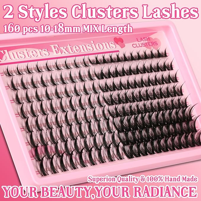 Gmagictobo Manga Lash Clusters Kit Spiky Lashes Clusters Fairy Lash Clusters Wet-Look Anime Lashes Pack 160 Pcs C/D Curl Individual Lashes Lash Bond and Seal Lash Tweezers