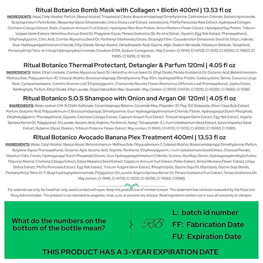 Aftercare for Ritual Botánico Keratina Orgánica | Treatment to Straighten, Repair and Relax Hair | All Natural, Organic & Vegan Ingredients | Product of Colombia | 4 Piece Kit