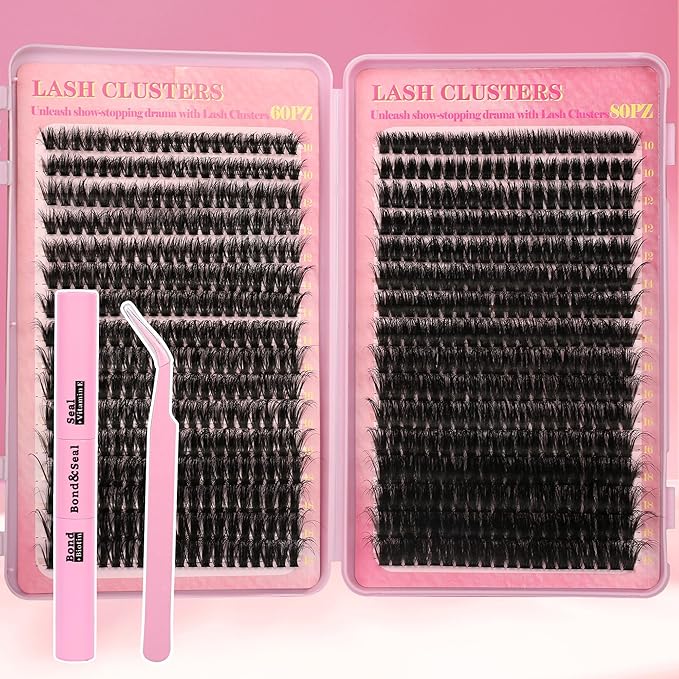 Gmagictobo Volume Lash Extension Kit Thick Cluster Eyelash Extensions 10-18MM Lash Clusters 640Pcs Individual Lash Extensions DIY Lashes Clusters with Lash Bond and Seal Lash Tweezers