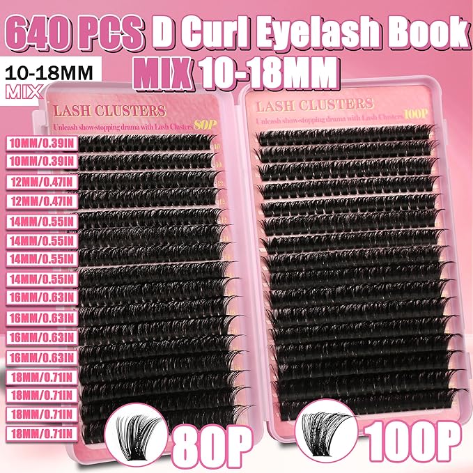 Gmagictobo Lash Extension Kit Lash Clusters Kit 640Pcs Volume Eyelash Clusters C Curl Lashes Clusters DIY Cluster Eyelash Extensions With Lash Bond and Seal Lash Tweezers