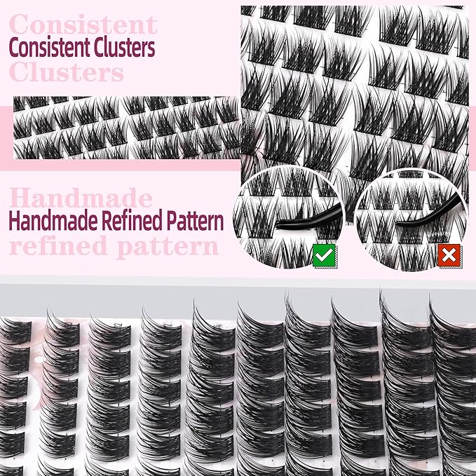 Lash Clusters Kit 10-18mm D Curl Clusters Eyelash Extensions Kit False Eyelash Clusters DIY Eyelash Extensions Individual Cluster Lashes (U017 Lashes Only)