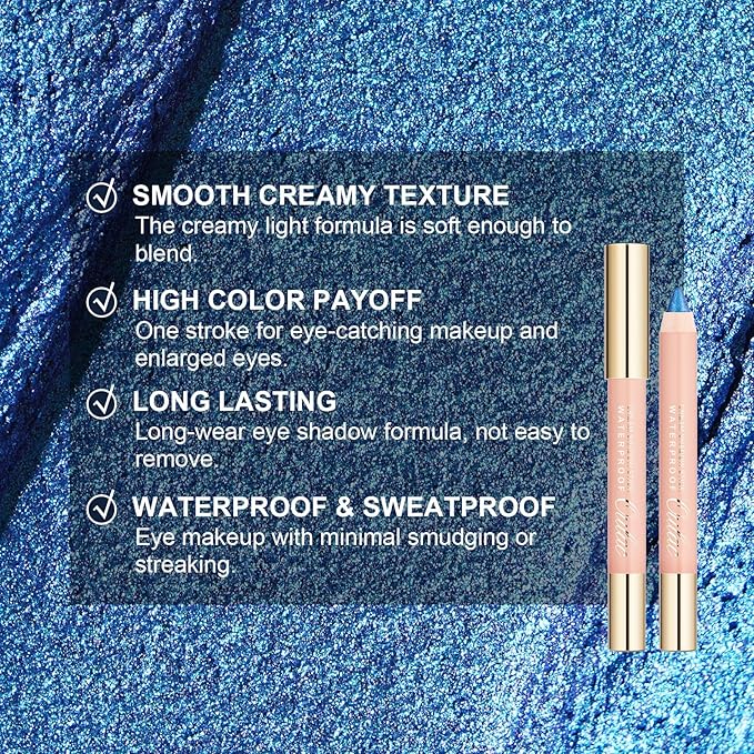 Oulac Shimmer Blue Eyeshadow Stick - Highly Pigmented Eye Shadow Pencil Waterproof & Long Lasting, Shimmering Glitter Finish, Blendable Eyes Makeup, Vegan Beauty 3.8g, (08) Aqua