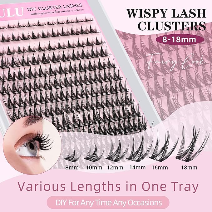 Lash Cluster 10-18mm Wispy Lash Clusters DIY Eyelash Extensions Individual Cluster Lashes (U12 Lashes Only,)