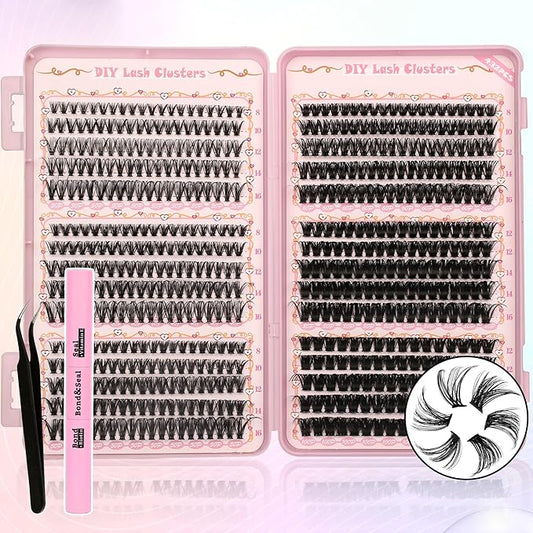 Gmagictobo Lash Clusters DIY Lash Clusters Kit Volume Lash Extension Kit 570Pcs Individual Lashes Clusters Thin Band Eyelash Extension Kit Lash Bond and Seal Lash Tweezers