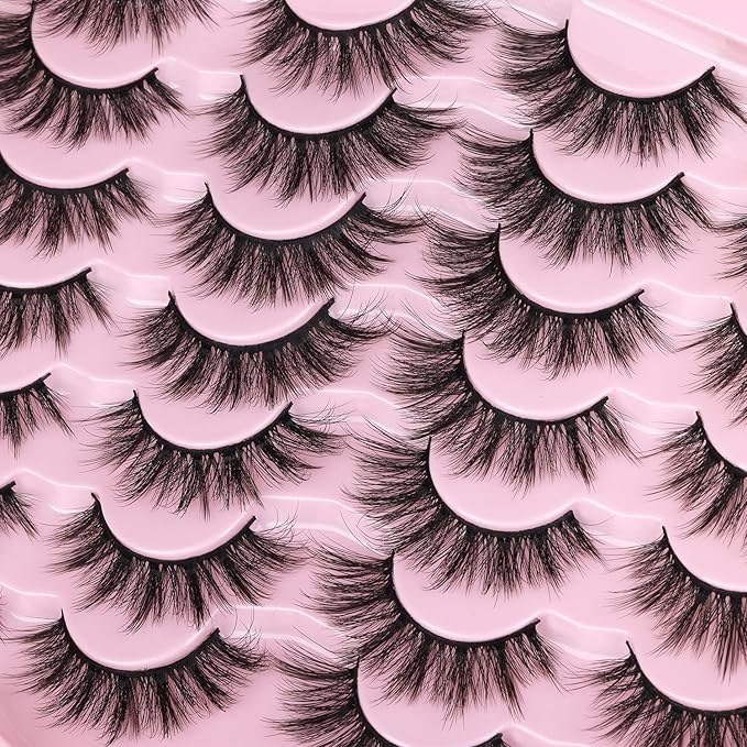 Eyelashes Natural Look Faux Mink Lashes 3D False Eyelashes Wispy Cat Eye Lashes Pack Strip Lashes by Kiromiro