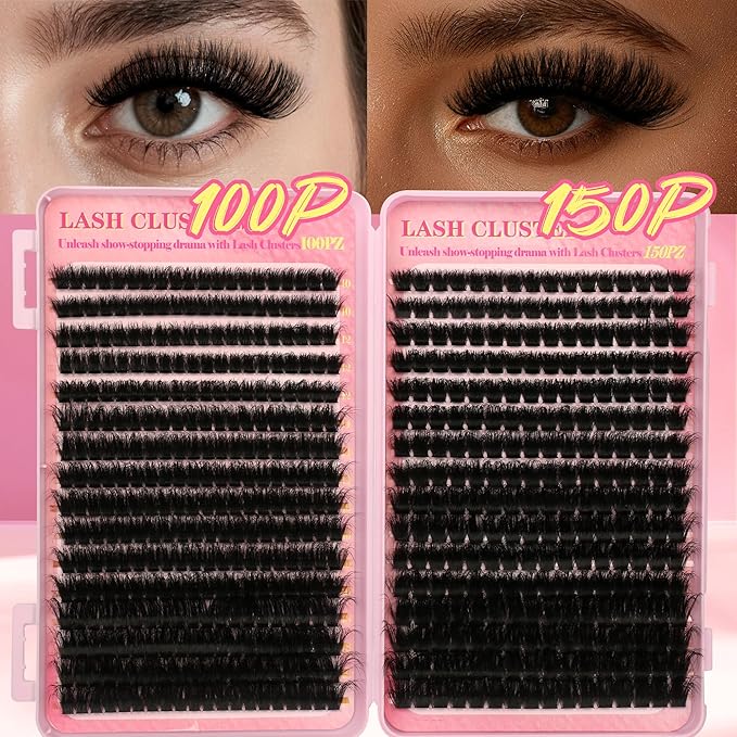 Gmagictobo Lash Clusters Kit 560Pcs Cluster Eyelash Extensions Volume 100D 150D Eyelash Clusters D Curl Lashes Clusters DIY Individual Lash Clusters Eyelash Glue Lash Tweezers