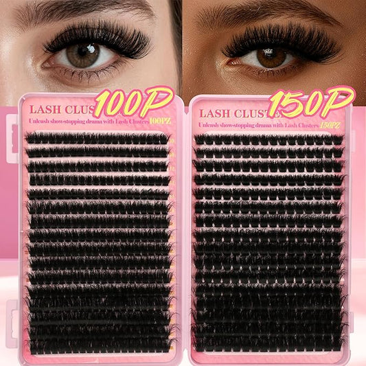 Gmagictobo Lash Clusters Kit 560Pcs Cluster Eyelash Extensions Volume 100D 150D Eyelash Clusters D Curl Lashes Clusters DIY Individual Lash Clusters Eyelash Glue Lash Tweezers