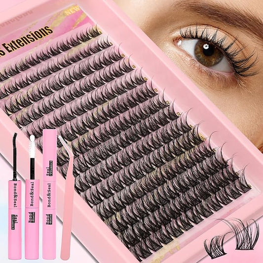 Gmagictobo Wispy Lash Clusters Kit Fairy Lashes Clusters 168Pcs 8-16mm Natural Lash Clusters Volume Lash Extension Kit Individual Lashes Lash Cluster Glue Lash Tweezers