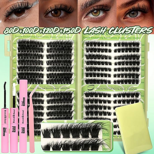 Gmagictobo Cat Eye Wispy Lash Clusters Kit 420Pcs DIY Individual Lashes Clusters Lash Bond and Seal Lash Tweezers