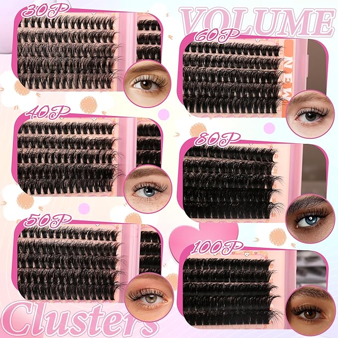 Gmagictobo Lash Clusters Kit Wispy Lash Clusters 595Pcs Individual Lashes Clusters Thin Band Lash Extension Kit Lash Glue and Lash Tweezers
