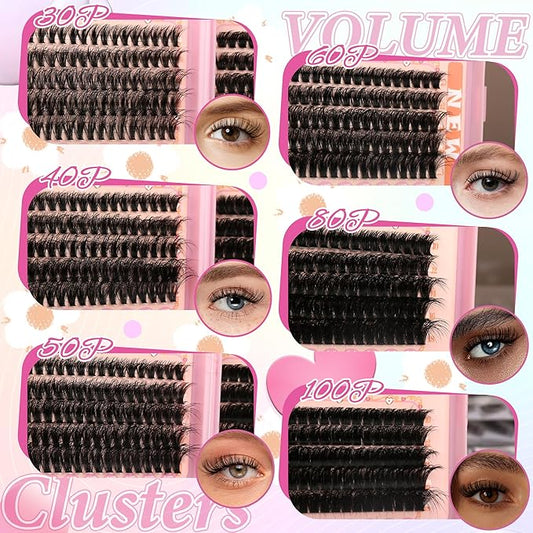 Gmagictobo Lash Clusters Kit Wispy Lash Clusters 595Pcs Individual Lashes Clusters Thin Band Lash Extension Kit Lash Glue and Lash Tweezers