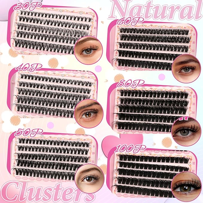 Gmagictobo DIY Lash Clusters Kit Volume Lash Clusters Thick Eyelash Extension Kit Individual Lashes Thin Band Lashes Clusters Lash Bond and Seal Lash Tweezers