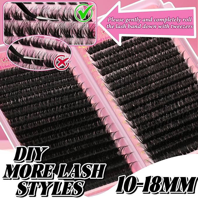 Gmagictobo Lash Extension Kit Lash Clusters Kit 640Pcs Volume Eyelash Clusters C Curl Lashes Clusters DIY Cluster Eyelash Extensions With Lash Bond and Seal Lash Tweezers