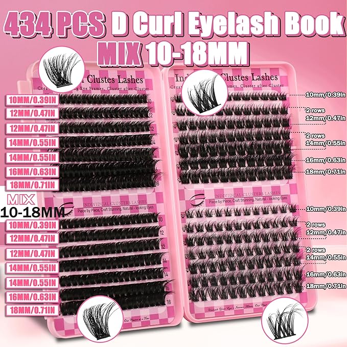 Gmagictobo Lash Clusters Wispy Lash Clusters Kit Volume Cluster Eyelash Extensions 434Pcs Eyelash Clusters DIY Lashes Clusters Lash Bond and Seal Lash Tweezers