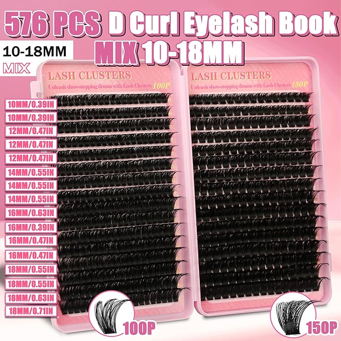 Gmagictobo Lash Clusters Kit Cluster Eyelash Extensions 560Pcs Volume 100D 150D Lashes Clusters D Curl Eyelash Clusters DIY Individual Lash Clusters Eyelash Glue Lash Tweezers