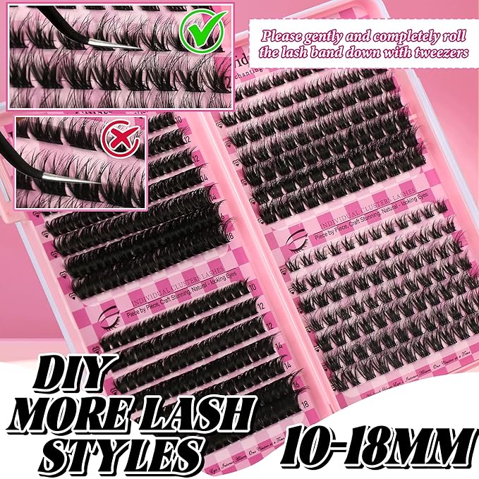 Gmagictobo Lash Clusters Wispy Lash Clusters Kit Volume Cluster Eyelash Extensions 434Pcs Eyelash Clusters DIY Lashes Clusters Lash Bond and Seal Lash Tweezers