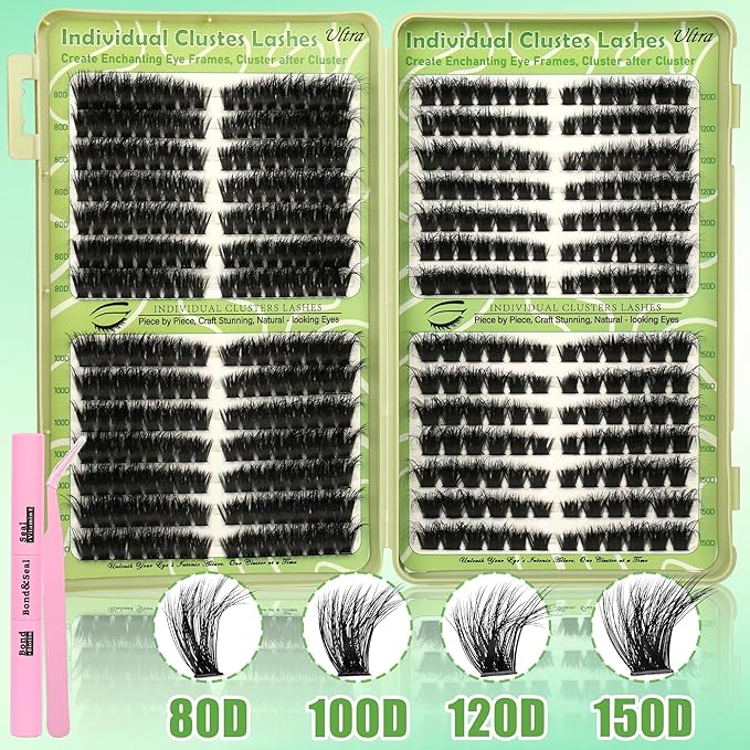 Gmagictobo Cat Eye Wispy Lash Clusters Kit 420Pcs DIY Individual Lashes Clusters Lash Bond and Seal Lash Tweezers