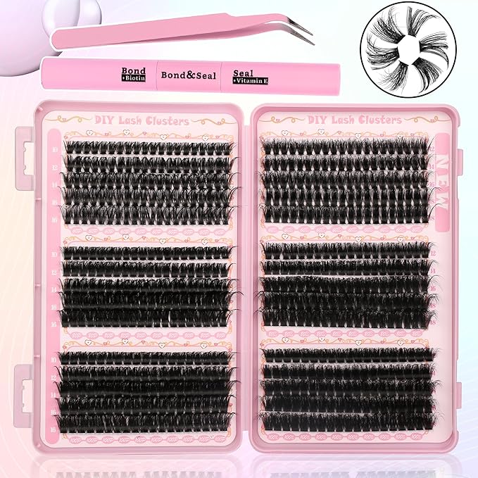 Gmagictobo Lash Clusters Volume Cluster Eyelash Extensions 590Pcs Eyelash Clusters DIY Lashes Clusters Lash Bond and Seal Lash Tweezers
